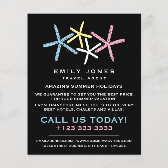 Prospectus 11,4 Cm X 14,2 Cm Plage colorée Starfish, agent de voyage publicité (Devant)