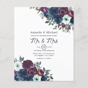 Prospectus 11,4 Cm X 14,2 Cm Plum et Faire-part de mariage floral marine