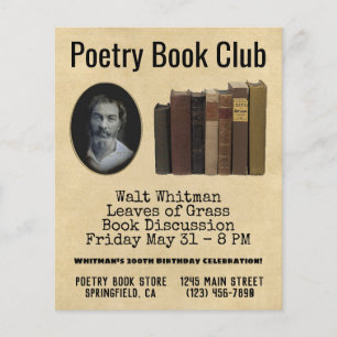 Prospectus 11,4 Cm X 14,2 Cm Poésie Book Club Flyer Walt Whitman Anniversaire