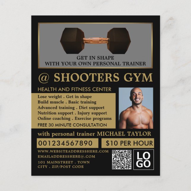 Prospectus 11,4 Cm X 14,2 Cm Poids de Dumbbell, Entraîneur personnel, Publicité (Devant)