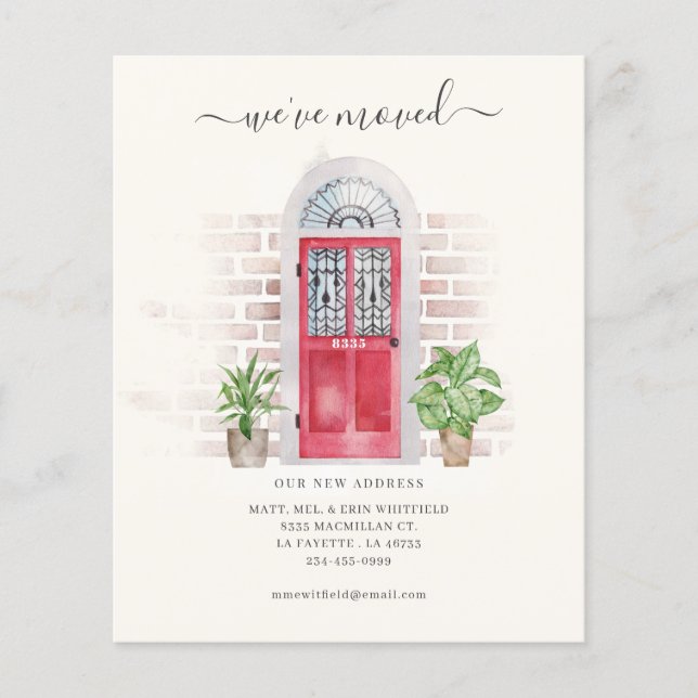 Prospectus 11,4 Cm X 14,2 Cm Porte rouge Nous avons déplacé l'adresse Déplaceme (Devant)