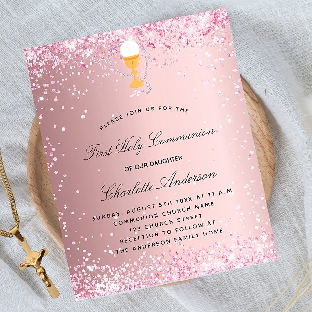 Prospectus 11,4 Cm X 14,2 Cm Première communion blush rose invitation budget (Créateur téléchargé)