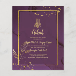 Prospectus 11,4 Cm X 14,2 Cm PROFONDE VIE OR FEUILLES Mariage Invitation