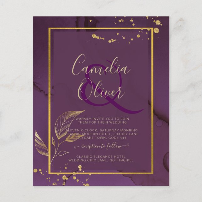 Prospectus 11,4 Cm X 14,2 Cm PROFONDE VIE OR FEUILLES Mariage Invitation (Devant)