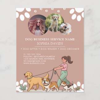 Prospectus 11,4 Cm X 14,2 Cm Promeneur de Chien Garde d'Animaux Affaire Photo P