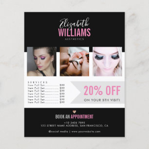 Prospectus 11,4 Cm X 14,2 Cm Promo du Salon de Beauté Chic Black Pink