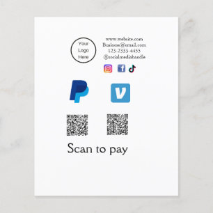 Prospectus 11,4 Cm X 14,2 Cm Q R code PayPal venmo scanner payer ajouter médias