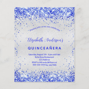 Prospectus 11,4 Cm X 14,2 Cm Quinceanera argent royal bleu budget invitation