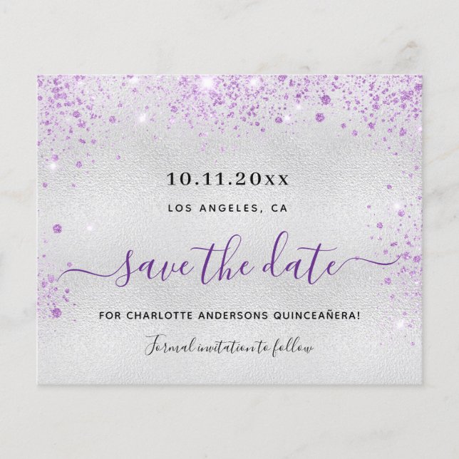 Prospectus 11,4 Cm X 14,2 Cm Quinceanera argent violet budget enregistrer la da (Devant)