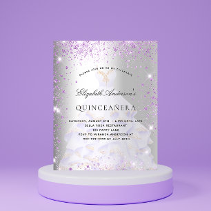 Prospectus 11,4 Cm X 14,2 Cm Quinceanera argent violet robe budget invitation