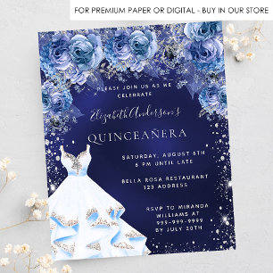 Prospectus 11,4 Cm X 14,2 Cm Quinceanera bleu marine robe budget invitation