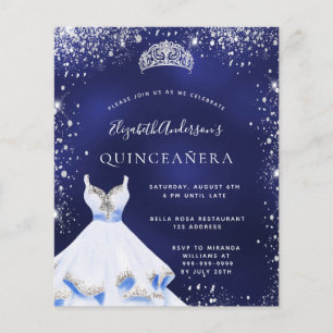 Prospectus 11,4 Cm X 14,2 Cm Quinceanera marine bleu argent robe budget tiara