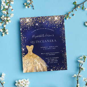 Prospectus 11,4 Cm X 14,2 Cm Quinceanera marine bleu or robe budget invitation