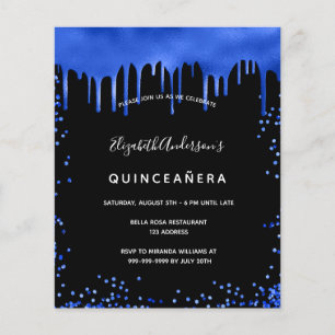 Prospectus 11,4 Cm X 14,2 Cm Quinceanera noir royal bleu budget invitation
