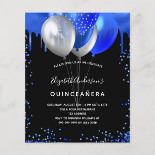 Prospectus 11,4 Cm X 14,2 Cm Quinceanera noir royal bleu budget invitation