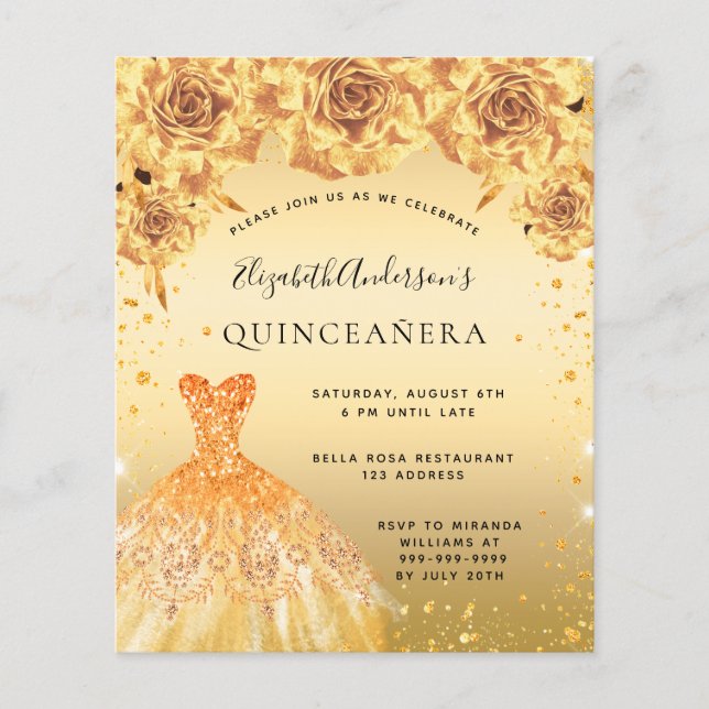 Prospectus 11,4 Cm X 14,2 Cm Quinceanera or robe robe florale invitation budget (Devant)