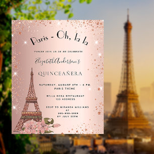 Prospectus 11,4 Cm X 14,2 Cm Quinceanera rose or Paris invitation budget