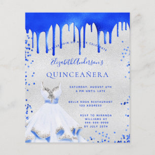 Prospectus 11,4 Cm X 14,2 Cm Quinceanera royal bleu argent invitation budget