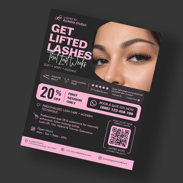 Prospectus 11,4 Cm X 14,2 Cm Rallonges de Levage Tech Lash Esthétique Rose Noir (Lash Tech Lift Extensions Aesthetic Pink Black Flyer
)