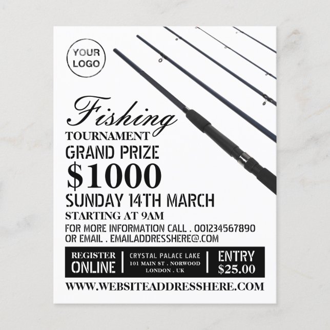 Prospectus 11,4 Cm X 14,2 Cm Rangs de pêche, Tournoi de pêche Evénement Publici (Devant)