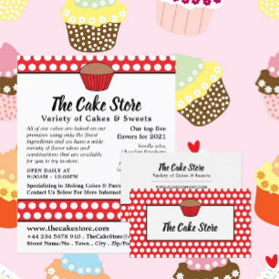 Prospectus 11,4 Cm X 14,2 Cm Red Cupcake & Polka Dot, Cake Store Publicité