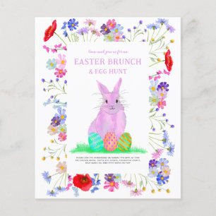 Prospectus 11,4 Cm X 14,2 Cm Repas de Pâques chasse aux œufs Lapin rose floral 