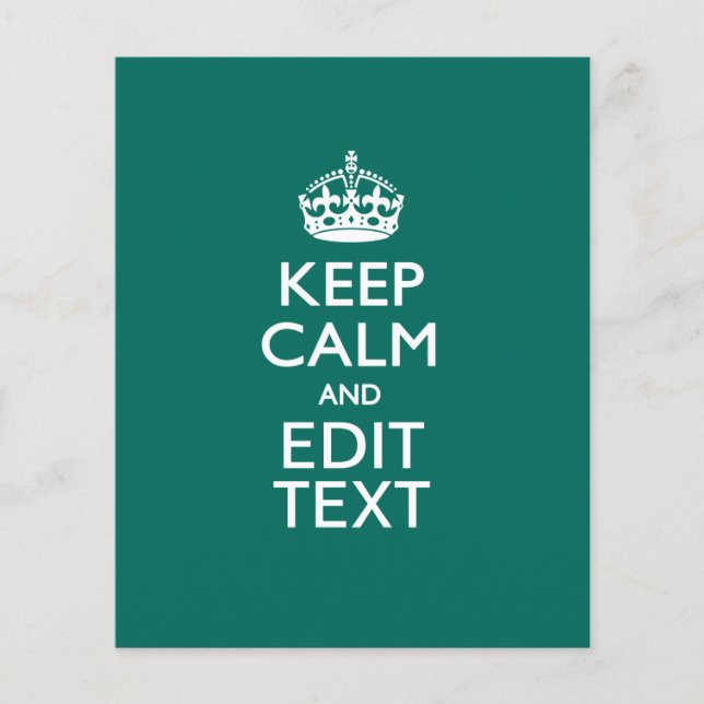 Prospectus 11,4 Cm X 14,2 Cm Restez calme et votre texte sur Turquoise vert Tur (Devant)