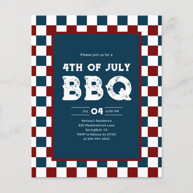 Prospectus 11,4 Cm X 14,2 Cm Retro 4th of July BBQ Party Checkered  (Devant)