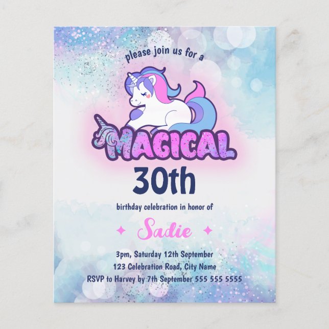 Prospectus 11,4 Cm X 14,2 Cm Retro 90s Unicorn 30e anniversaire Invitation (Devant)