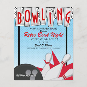 Prospectus 11,4 Cm X 14,2 Cm Retro Bowl Night Corporate Event Party