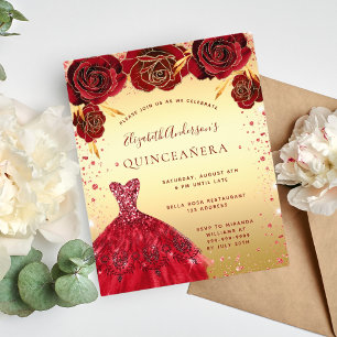 Prospectus 11,4 Cm X 14,2 Cm Robe à paillettes dorées et rouges pour Quinceaner