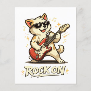 Prospectus 11,4 Cm X 14,2 Cm Rock On Guitare Chien Drôle Musique Rock