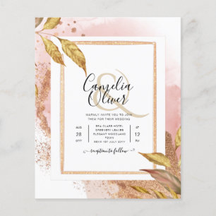 Prospectus 11,4 Cm X 14,2 Cm ROSE BUDGET Gold Feuilles de mariage Inviter QR Co
