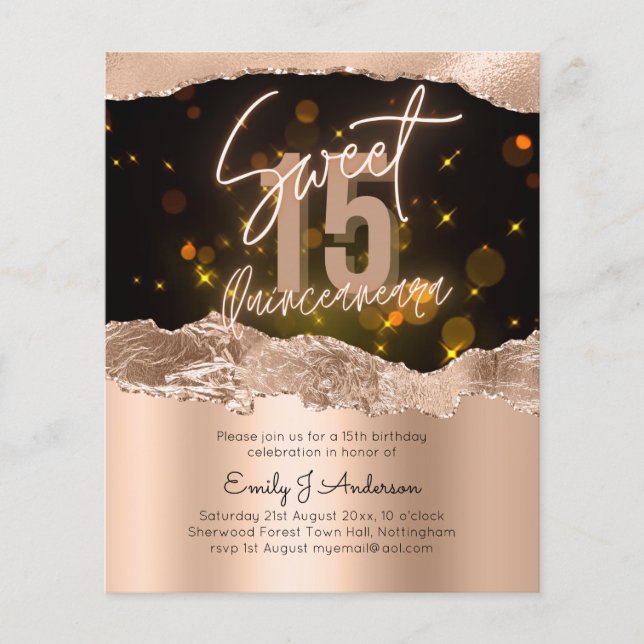 Prospectus 11,4 Cm X 14,2 Cm ROSE BUDGET Parties scintillant Gold Foil Quincean (Devant)