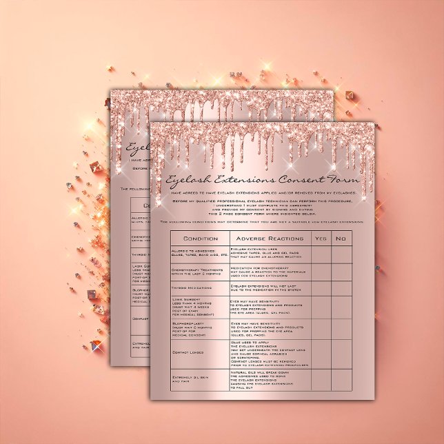 Prospectus 11,4 Cm X 14,2 Cm Rose du contrat de renonciation à la responsabilit (Eyelash Extension Liability Waiver Agreement Rose Flyer)