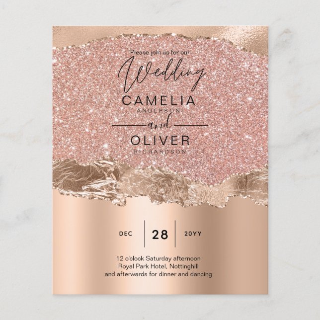 Prospectus 11,4 Cm X 14,2 Cm Rose Gold Moderne Glamor Mariage Invitation (Devant)