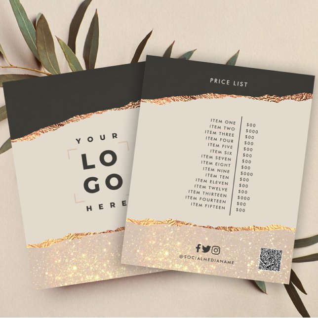 Prospectus 11,4 Cm X 14,2 Cm Rose or noir élégant moderne girly prix QR code (Créateur téléchargé)