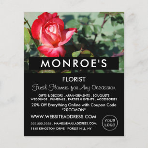 Prospectus 11,4 Cm X 14,2 Cm Rose rouge, fleuriste, publicité fleuriste