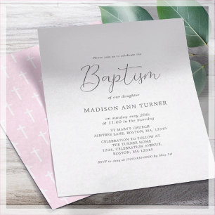 Prospectus 11,4 Cm X 14,2 Cm Rose simple   Invitation au baptême