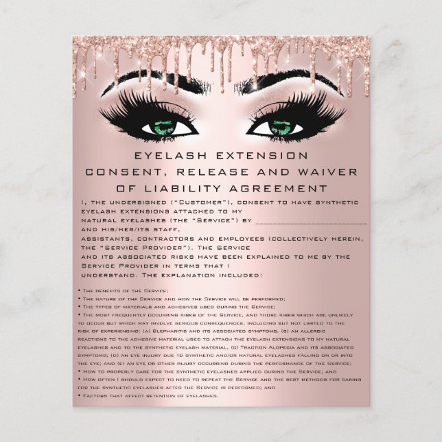 Prospectus 11,4 Cm X 14,2 Cm Rose vert EYELASH EXTENSION RELEVER WAIVER (Devant)