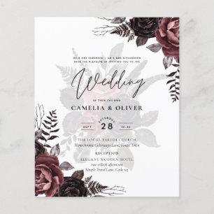 Prospectus 11,4 Cm X 14,2 Cm Roses noires Bourgogne foncé Mariage Automne Hiver