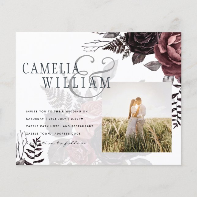 Prospectus 11,4 Cm X 14,2 Cm Roses noirs de Bourgogne foncée Mariage automne hi (Devant)