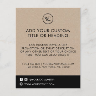 Prospectus 11,4 Cm X 14,2 Cm Rustic Kraft Custom Business Logo & Social Media