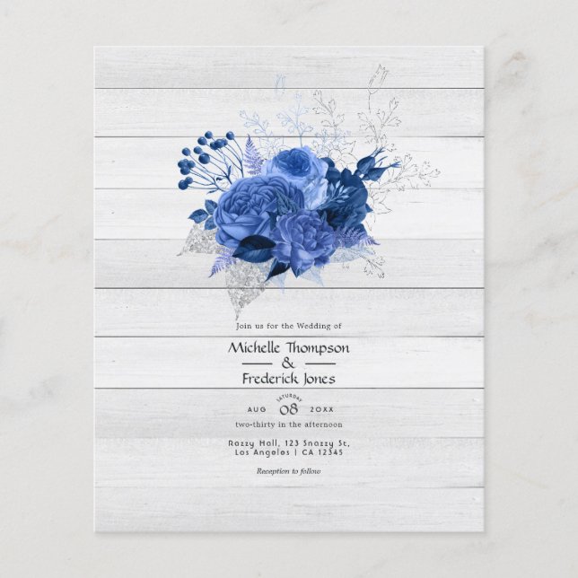 Prospectus 11,4 Cm X 14,2 Cm Rustic Royal Blue et Silver Floral Mariage (Devant)