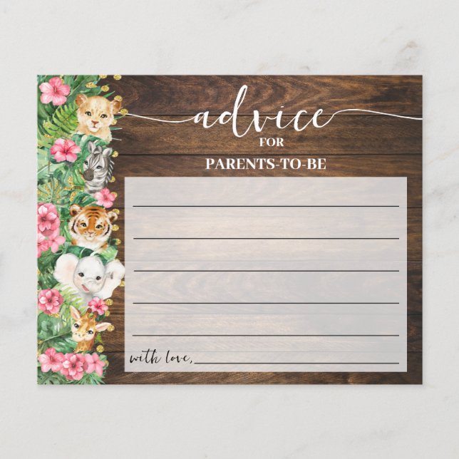 Prospectus 11,4 Cm X 14,2 Cm Safari Advice Mom & Dad Pink Rustic Shower Card (Devant)