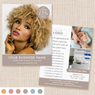Prospectus 11,4 Cm X 14,2 Cm Salon de Beauté Chic Moderne Maquillage Taupe Entr