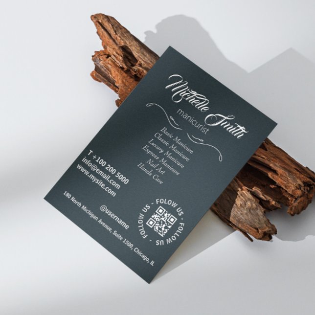 Prospectus 11,4 Cm X 14,2 Cm Salon de beauté noir blanc gris Gris Gris Police S (Beauty Salon Black White Gray Grey Script Font Flyer)