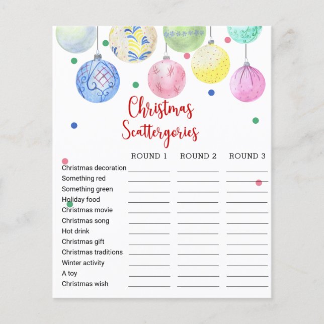 Prospectus 11,4 Cm X 14,2 Cm Scattergories de Noël Circulaire de cartes de jeu (Devant)