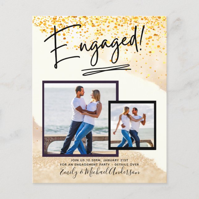 Prospectus 11,4 Cm X 14,2 Cm SCRIPT FIANÇAILLES DE PHOTO BUDGET Faire-part Invi (Devant)