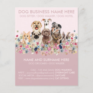 Prospectus 11,4 Cm X 14,2 Cm Service de garde de chien mignon rose